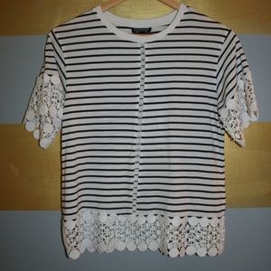 Topshop Stripe Crochet T-Shirt